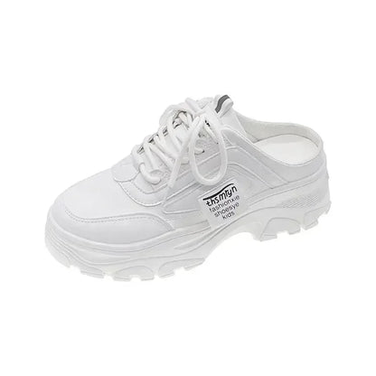 Women Half Slippers Pu Leather Flats Female Retro Low Top Sneakers Mesh Breathable Lazy Loafers Walking Outdoor Platform Shoes