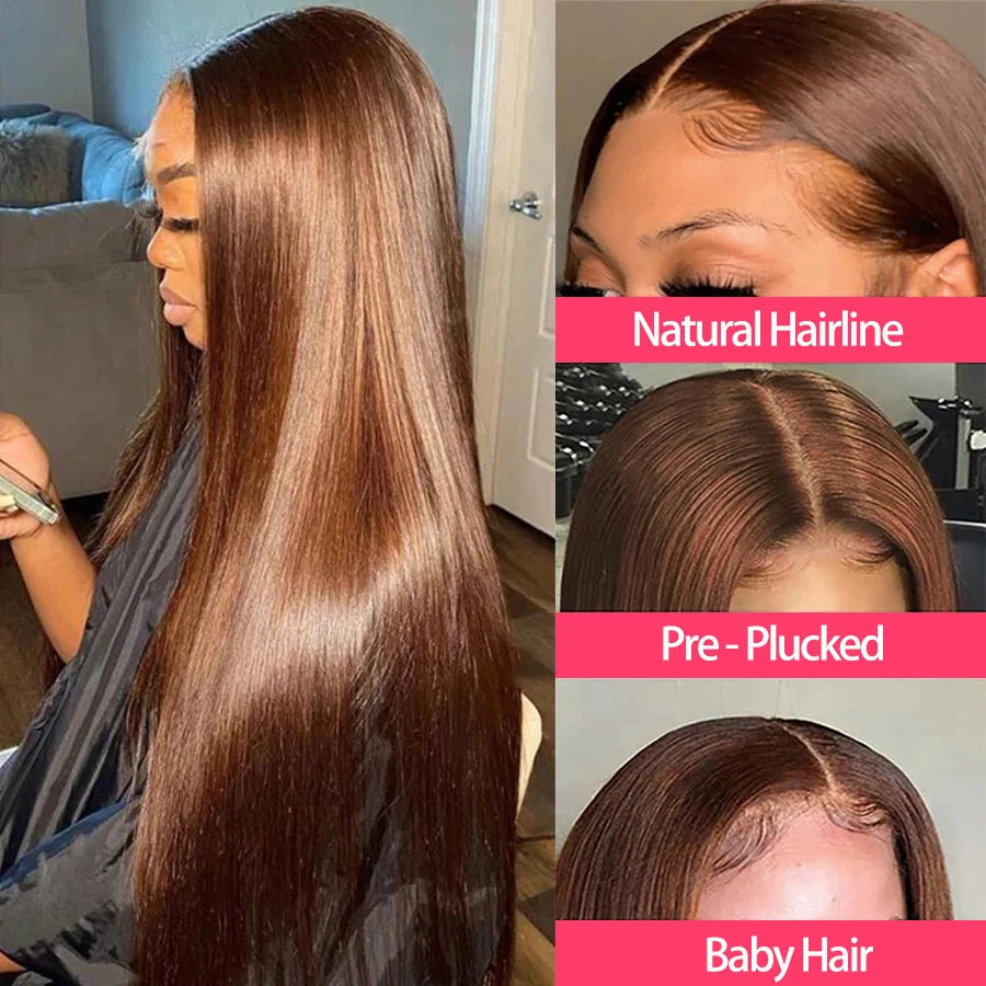 Chocolate Brown Bone Straight 13x4 13x6 Lace Frontal Human Hair Wigs Glueless Hd Full Lace Wig Brown Colored HD Closure Wig