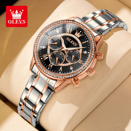 OLEVS TY715 Exlusive Women's Watches Elegant Rose Gold Luxury Steel Strap Chronograph Watch for Women Original Quartz Wristwatch