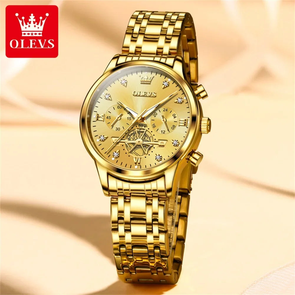 OLEVS Women's Watches Elegant Fashion Original Quartz Female Wristwatch Multifunction Chronograph Waterproof Luminous 24 Hour