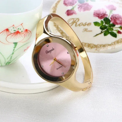 Minimalist Women Cuff Watch Fashion Casual Round Lady Women Bracelet Girls Watches Gold Stainless Steel Quartz Watch Reloj Mujer