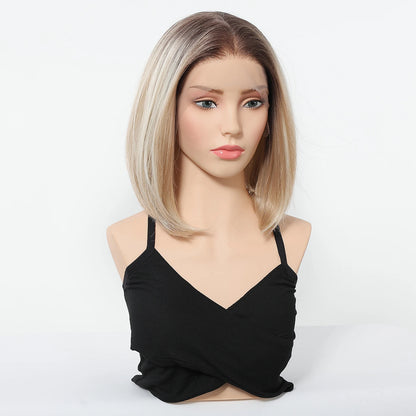 HENRY MARGU Gray To Light Blonde Bob Lace Front Wigs Short Straight Daily Synthetic Wig 13*6 Lace Frontal Wig for Women Party