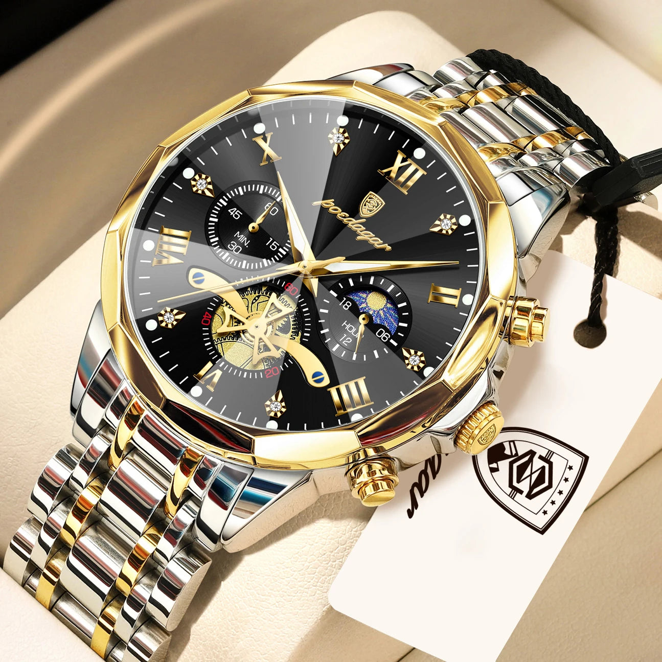 POEDAGAR Top Original Men Clock Waterproof Luminous Chronograph Man Wristwatch Stainless Steel Luxury Quartz Men's Watches Reloj