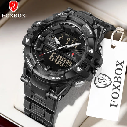 FOXBOX Outdoor Electronic Watch Fashion Casual Sports Silicone Dual Time Displsy Men's Watches 5Bar Waterproof Alarm Chronograph