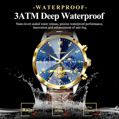 POEDAGAR Luxury Classic Men Clock Waterproof Luminous Chronograph Fashion Man Watch Leather Quartz Casual Business Men's Watches