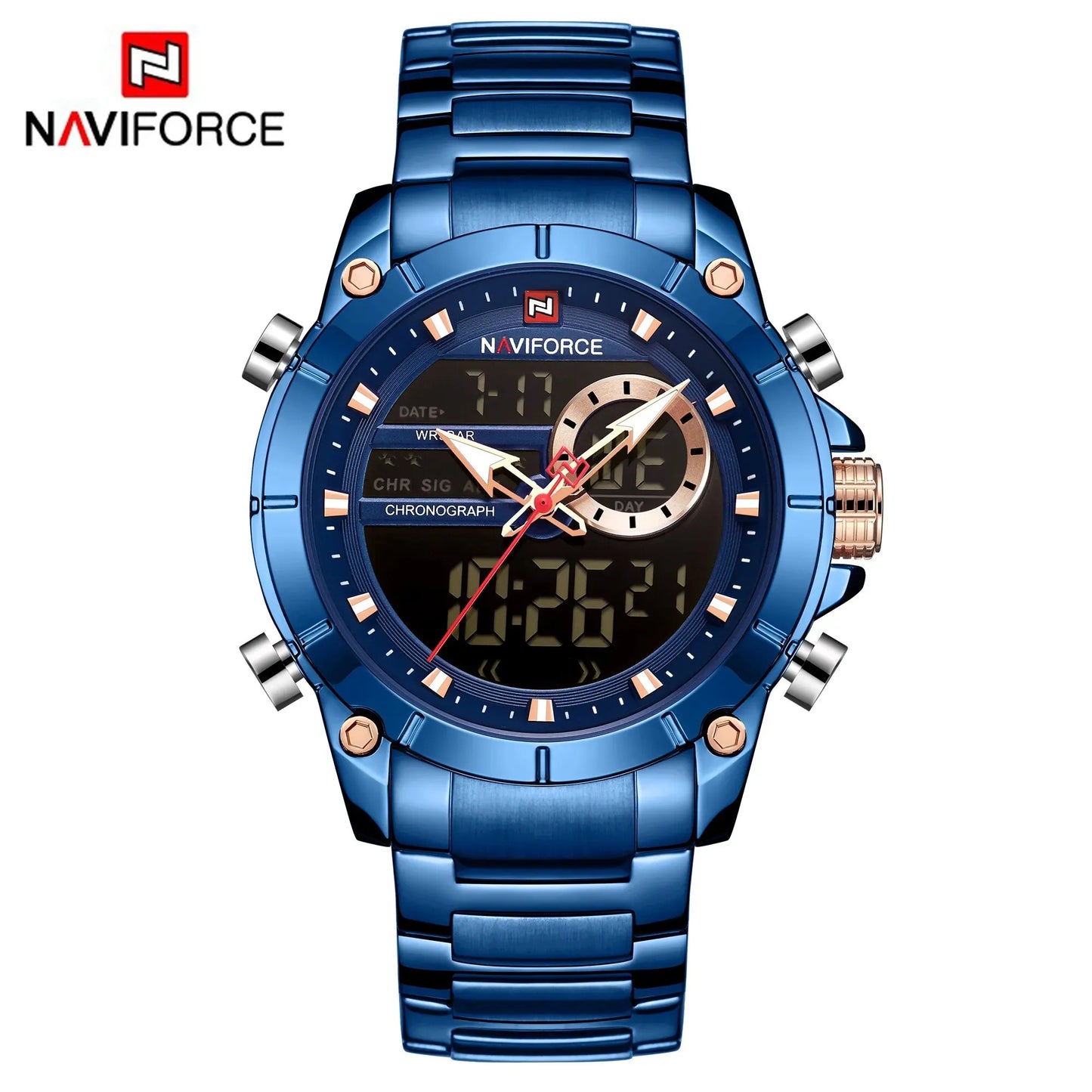 NAVIFORCE Top Luxury Original Sports Wrist Watch For Men Quartz Steel Waterproof Dual Display Military Watches Relogio Masculino