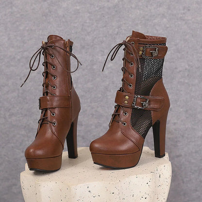 2025 New Lace-up Mesh Summer Boots Women Sexy High Heels Platform Sandals Large Size Women's Custom Boots Female Shoes WSH5054