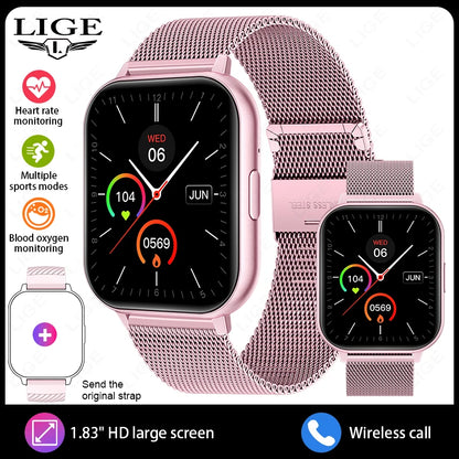 LIGE New Bluetooth Call Smart Watches Women Wrist Watch Sports Fitness Watches IP67 Waterproof Smartwatch For iPhone Android iOS