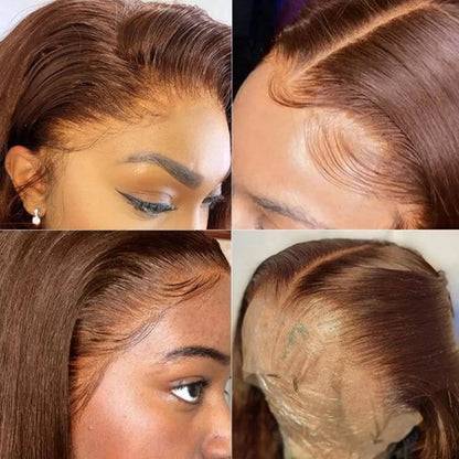 Chocolate Brown Bone Straight 13x4 13x6 Lace Frontal Human Hair Wigs Glueless Hd Full Lace Wig Brown Colored HD Closure Wig