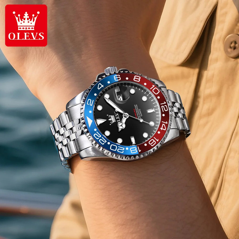OLEVS Men's Watches Top Brand Luxury Classic Datejust Original Quartz Watch for Man Waterproof Luminous Big Date Stainless Steel
