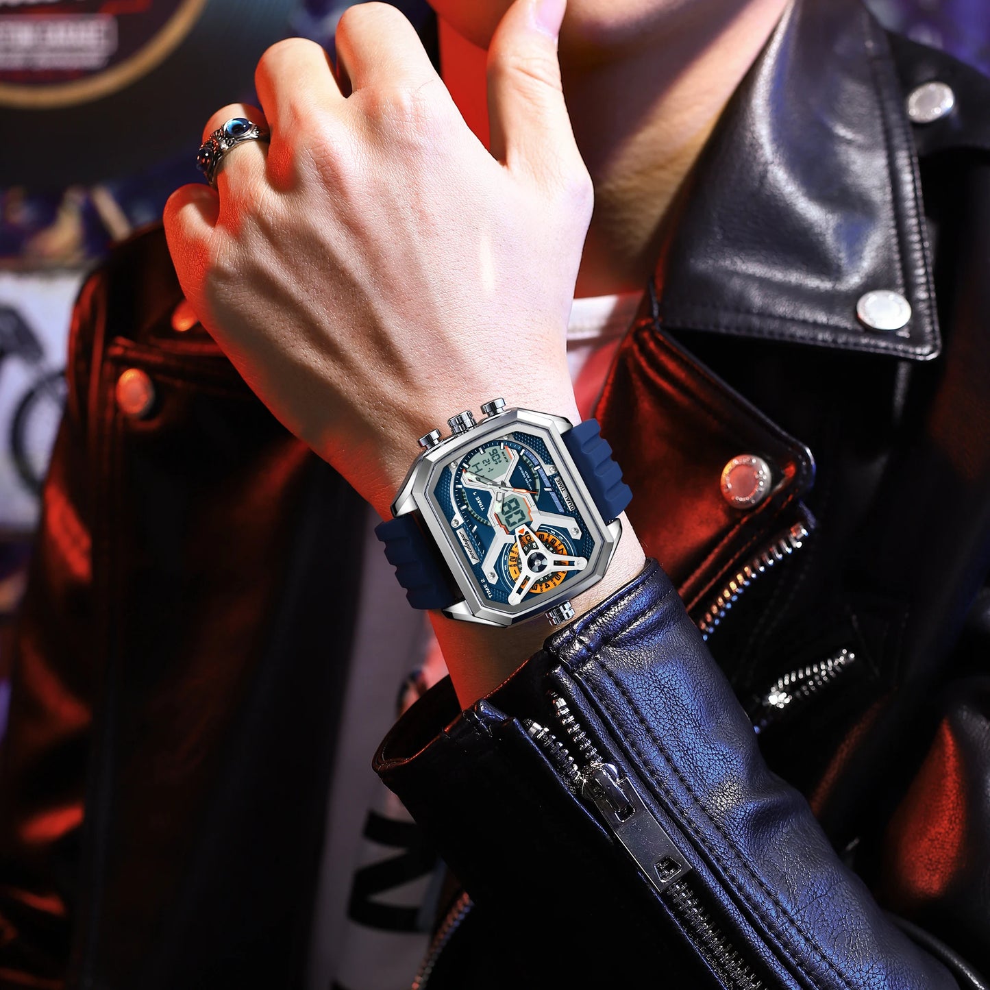 POEDAGAR Luxury Men Wristwatch Date Week Luminous LED Quartz Man Clock Silicone Strap Electronic Dual Time Fashion Men's Watches