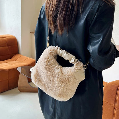 Luxury Designer Winter Plush Shoulder Bag for Women Soft Ladies Clutch Purse Cute Fashion Party Underarm Handbag