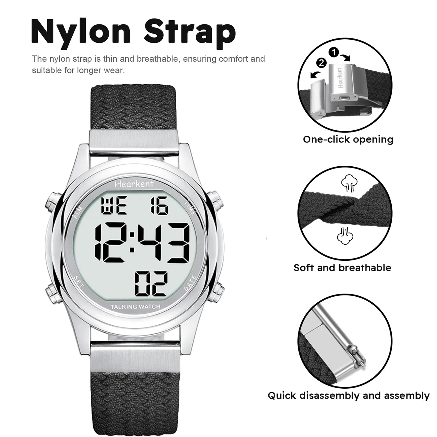 Hearkent Talking Watch Clock for Blind Women Digital Watch Casual Wristwatch Alarm English/German/Spanish/French Speaking Watch