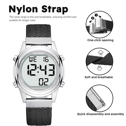 Hearkent Talking Watch Clock for Blind Women Digital Watch Casual Wristwatch Alarm English/German/Spanish/French Speaking Watch