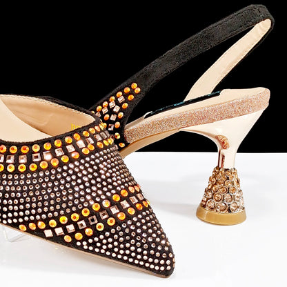 QSGFC New Italian Pumps and Bag To Party 2024 INS Style Pointed-Toe Rhinestone Elegant High Heels Champagne Wedge for Women