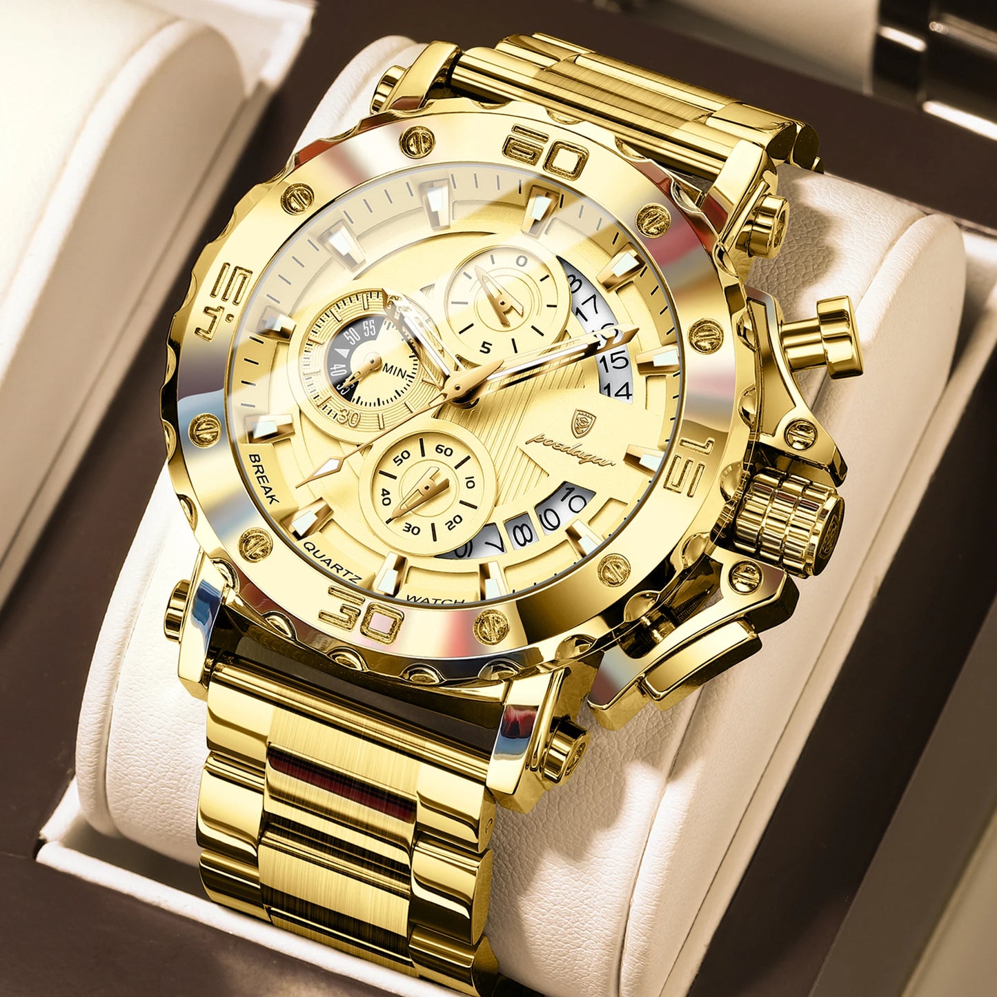 POEDAGAR Luxury Men's Watch Calendar Luminous Waterproof Man Clock Chronograph Stainless Steel Quartz Watches For Men Reloj Gift