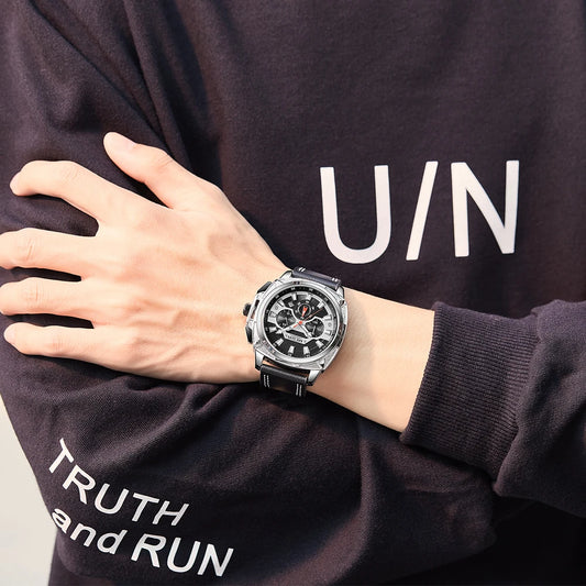 MEGIR Men Sport Watches 46MM Big Dial Chronograph Clock Luxury Quartz Casual Wristwatch Waterproof with Auto Date Relogio +Box