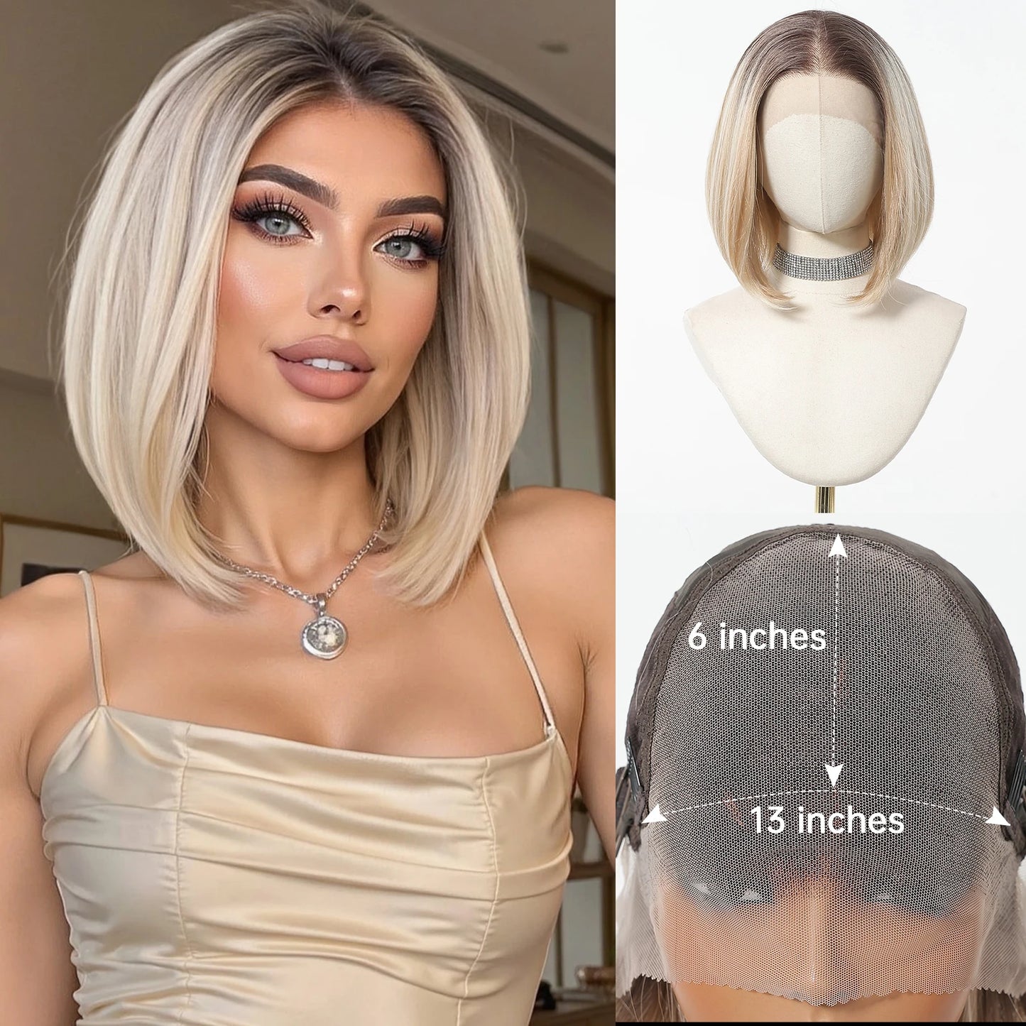 HENRY MARGU Gray To Light Blonde Bob Lace Front Wigs Short Straight Daily Synthetic Wig 13*6 Lace Frontal Wig for Women Party