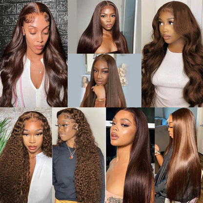 Chocolate Brown Bone Straight 13x4 13x6 Lace Frontal Human Hair Wigs Glueless Hd Full Lace Wig Brown Colored HD Closure Wig