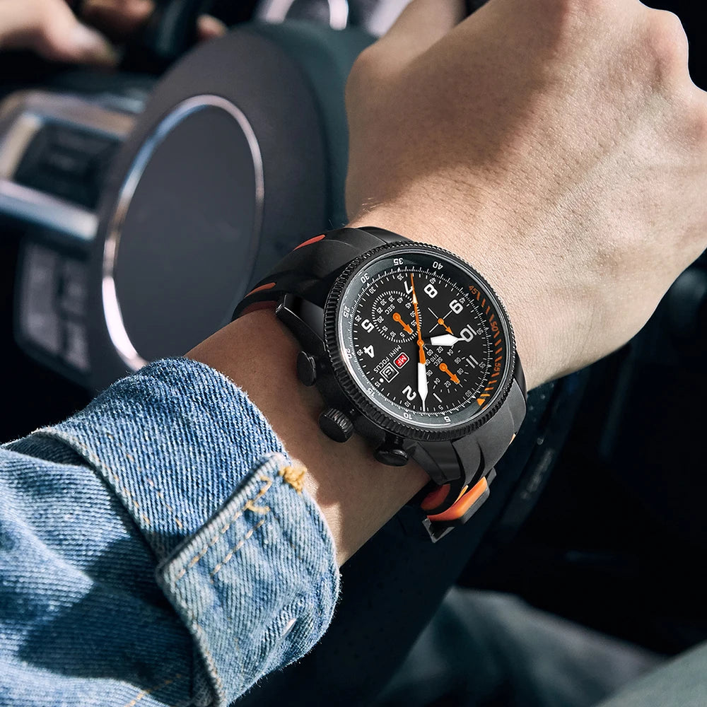 MINI FOCUS Sports Quartz Watch for Men Fashion Chronograph Waterproof Watches Silicone Strap Luminous Hands Wristwatches 0379