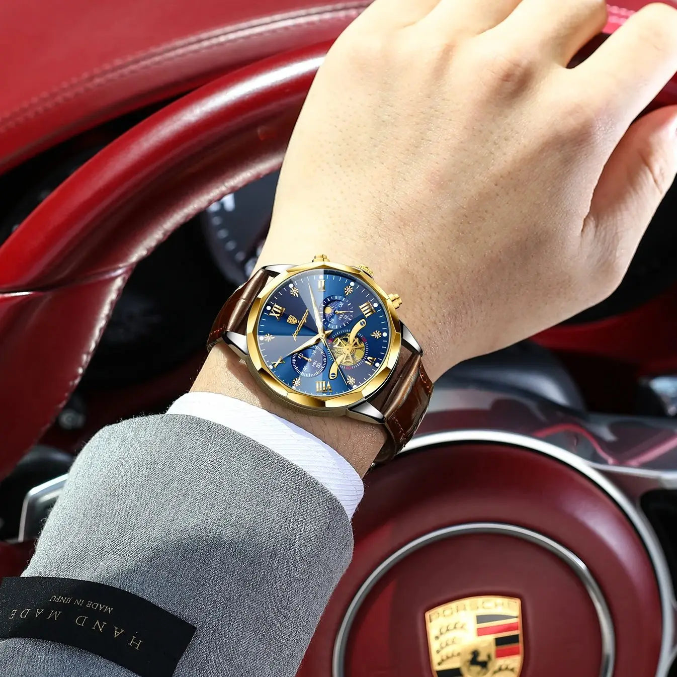 POEDAGAR Luxury Classic Men Clock Waterproof Luminous Chronograph Fashion Man Watch Leather Quartz Casual Business Men's Watches