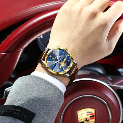 POEDAGAR Luxury Classic Men Clock Waterproof Luminous Chronograph Fashion Man Watch Leather Quartz Casual Business Men's Watches