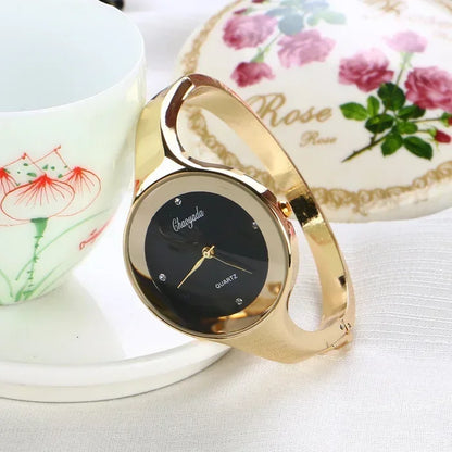 Minimalist Women Cuff Watch Fashion Casual Round Lady Women Bracelet Girls Watches Gold Stainless Steel Quartz Watch Reloj Mujer