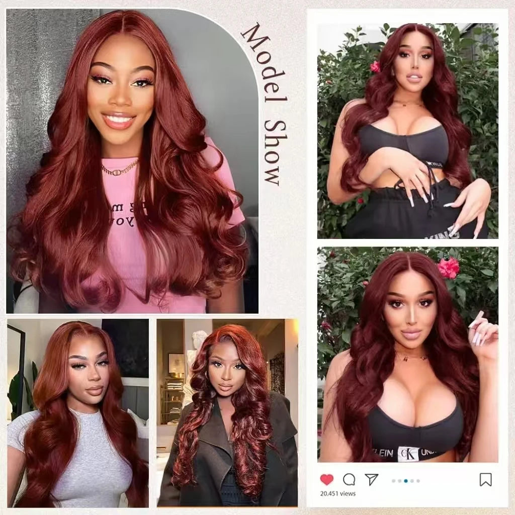 13x4 Reddish Brown Body Wave Hd Lace Front Human Hair Wig Pre Plucked Glueless Wigs Remy Vietnamese Human Hair Lace Frontal Wig