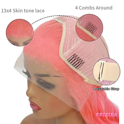 250% Density Light Pink Bone Straight Pink Human Hair Wig 30 Inch 13x6 HD Transparent Lace Frontal Wigs Real Human Hair