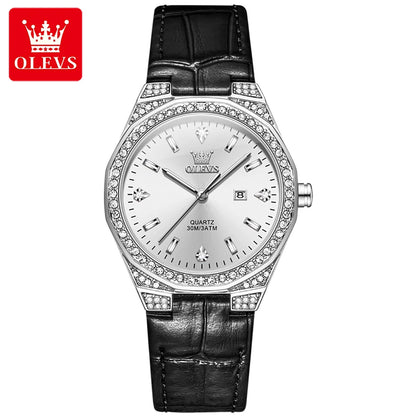 OLEVS 5606 Luxury Women's Watches Diamond Lap Leather Strap Waterproof Luminous Ladies Wristwatch Quartz Watch for Women Relogio