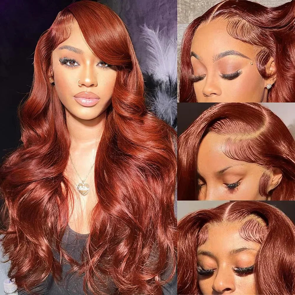 13x4 Reddish Brown Body Wave Hd Lace Front Human Hair Wig Pre Plucked Glueless Wigs Remy Vietnamese Human Hair Lace Frontal Wig