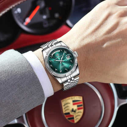 POEDAGAR Brand Fashion Men Clock Waterproof Date Week Business Man Watch Stainless Steel High Quality Quartz Men's Watches Reloj