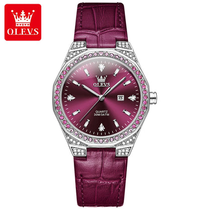 OLEVS 5606 Luxury Women's Watches Diamond Lap Leather Strap Waterproof Luminous Ladies Wristwatch Quartz Watch for Women Relogio