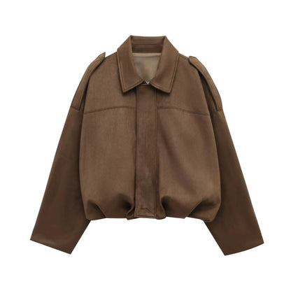 HH Women's Street Fashion Solid Loose Suede Texture Coats Causal Long