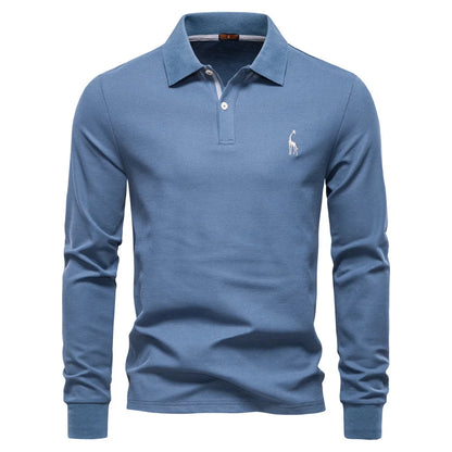 2025 Autumn New Men's Deer Embroidery Cotton Rich Blend Breathable Polo Shirts Long Sleeve Social Business Golf Polo Shirts Male
