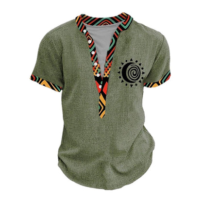 Summer 3D Printed Henry Short Sleeve Shirt Men's Fashion Street Clothing Button Short Sleeve Men's Top