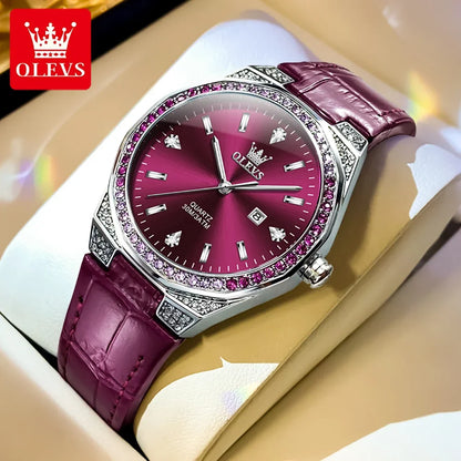 OLEVS 5606 Luxury Women's Watches Diamond Lap Leather Strap Waterproof Luminous Ladies Wristwatch Quartz Watch for Women Relogio