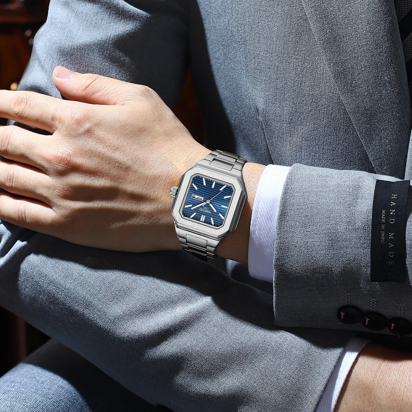 NIBOSI Square Fashion Man Wristwatch Waterproof Luminous Date Week Quartz Men's Watches Stainless Steel Luxury Men Watch Reloj