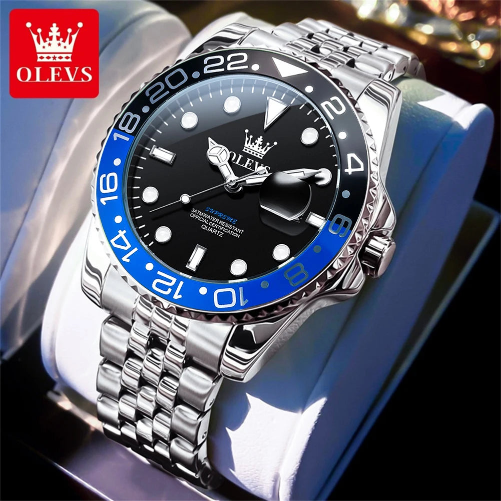 OLEVS Men's Watches Top Brand Luxury Classic Datejust Original Quartz Watch for Man Waterproof Luminous Big Date Stainless Steel
