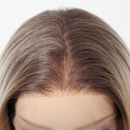 HENRY MARGU Gray To Light Blonde Bob Lace Front Wigs Short Straight Daily Synthetic Wig 13*6 Lace Frontal Wig for Women Party