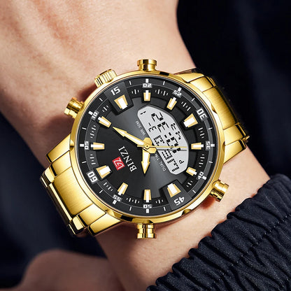 Top Brand Luxury Men Wrist Watch Waterproof Sports Digital Watches Men LED Steel Military Quartz Watch Gold color Big Dial Clock