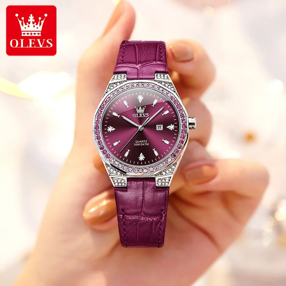 OLEVS 5606 Luxury Women's Watches Diamond Lap Leather Strap Waterproof Luminous Ladies Wristwatch Quartz Watch for Women Relogio