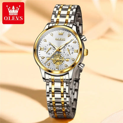 OLEVS Women's Watches Elegant Fashion Original Quartz Female Wristwatch Multifunction Chronograph Waterproof Luminous 24 Hour