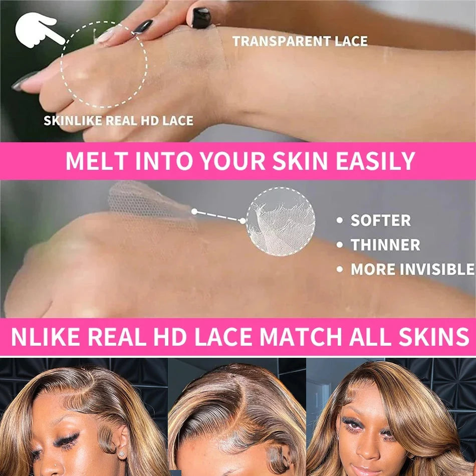 Highlight Body Wave Wig Human Hair Honey Blonde Lace Front Wigs For Women Brazilian HD Transparent Lace Frontal Wig Pre Plucked