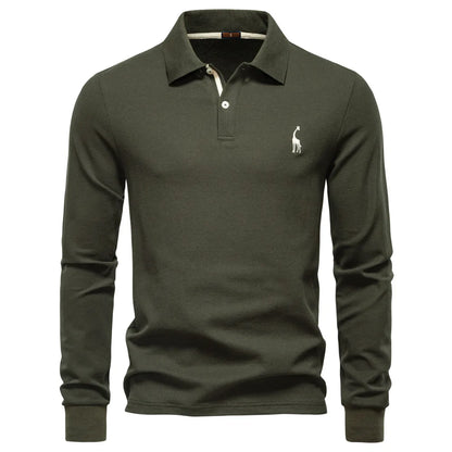 2025 Autumn New Men's Deer Embroidery Cotton Rich Blend Breathable Polo Shirts Long Sleeve Social Business Golf Polo Shirts Male
