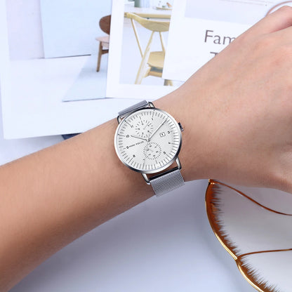 MINI FOCUS Luxury Waterproof Mens Watches Calendar Window Silver Business Quartz Watch Stainless Steel Strap Luminous Hands 0052