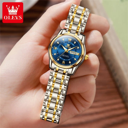 OLEVS Women's Watches Fashion Gold Original  Stainless Steel Waterproof Luminous Wrist Watch Date Classic Elegant Ladies Watch