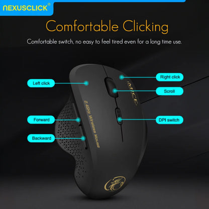 NexusClick 2.4G Wireless Silent Click Mouse,3 Adjustable DPI 6 Buttons Power Saving USB Plug Play Mice For Laptop Office Gaming