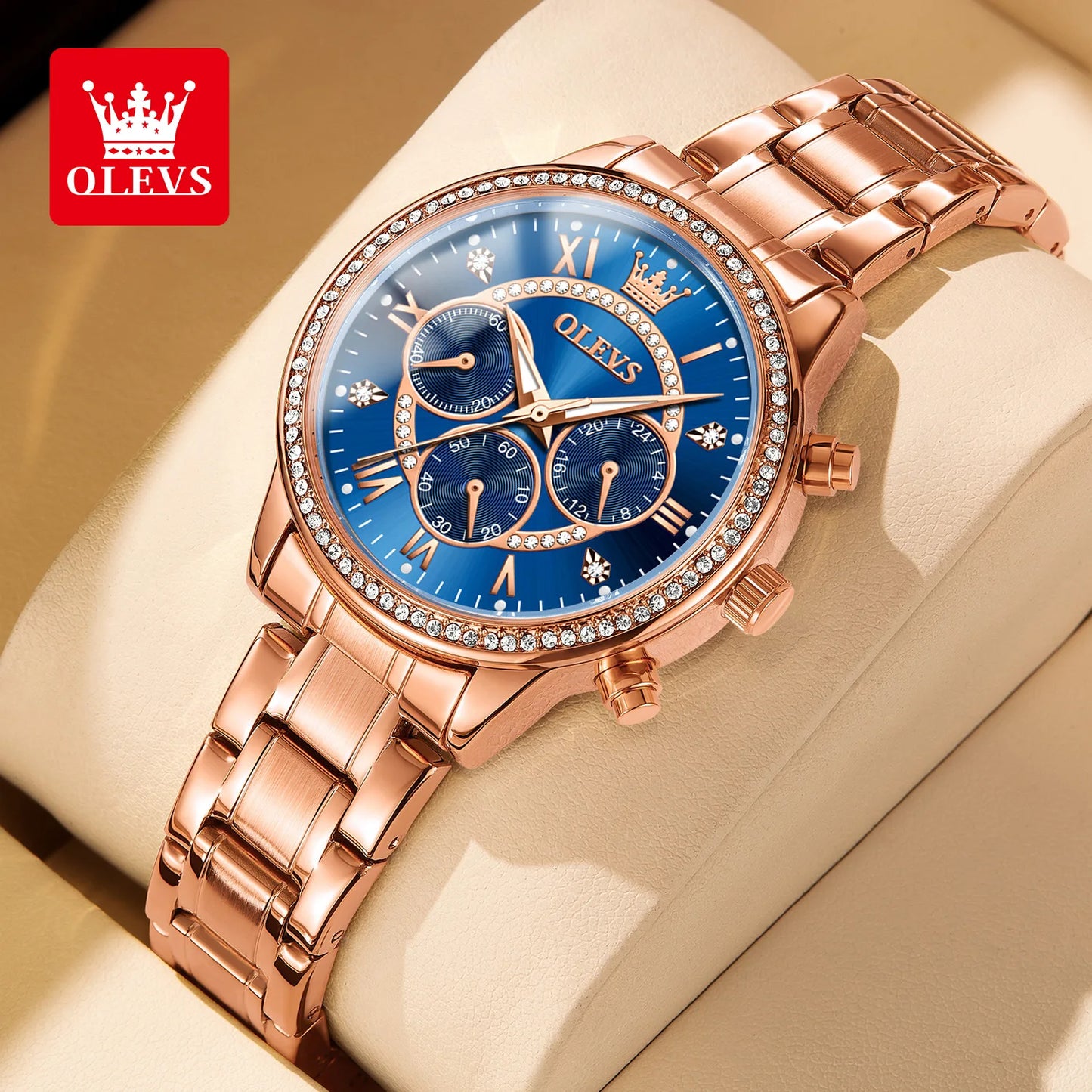 OLEVS TY715 Exlusive Women's Watches Elegant Rose Gold Luxury Steel Strap Chronograph Watch for Women Original Quartz Wristwatch