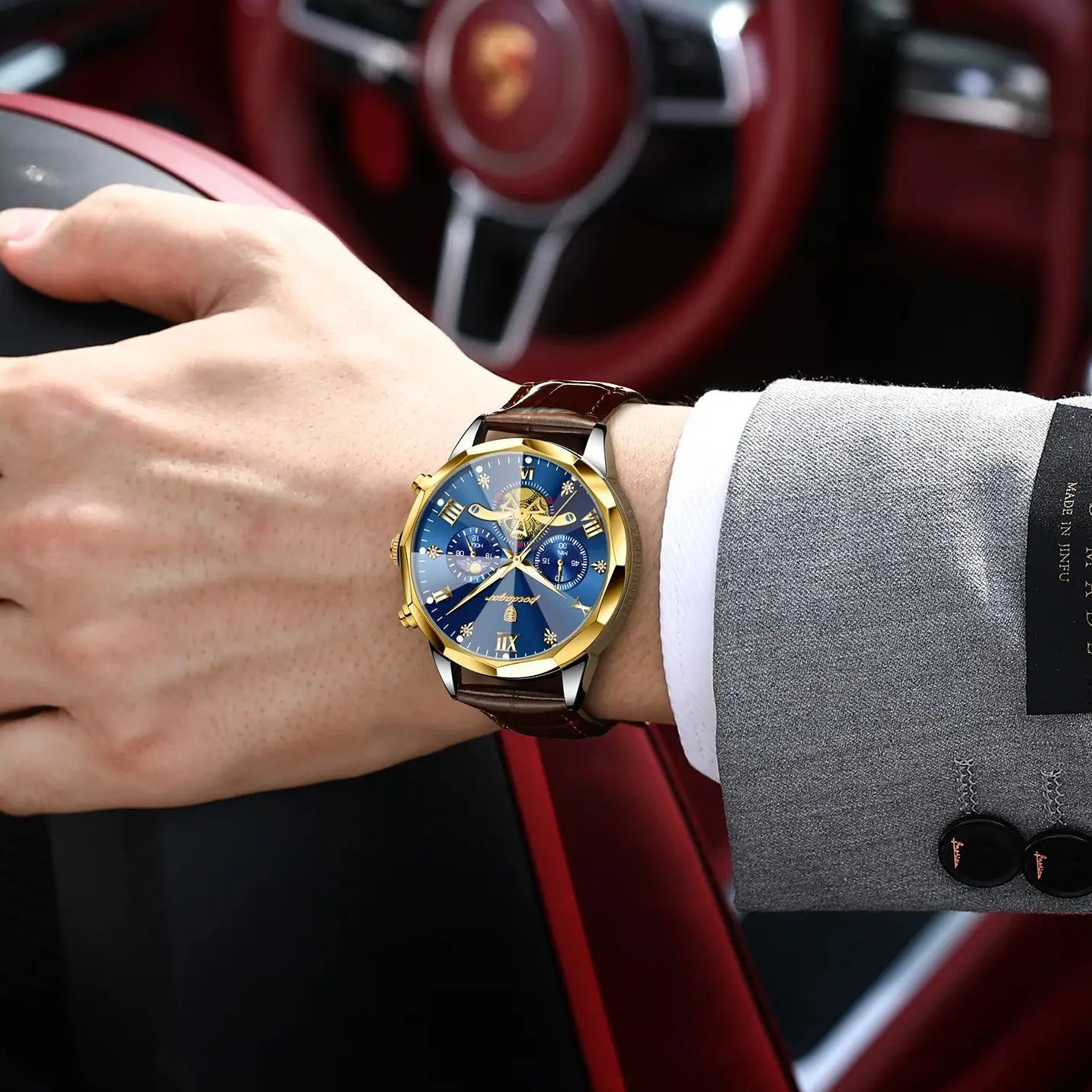 POEDAGAR Luxury Classic Men Clock Waterproof Luminous Chronograph Fashion Man Watch Leather Quartz Casual Business Men's Watches